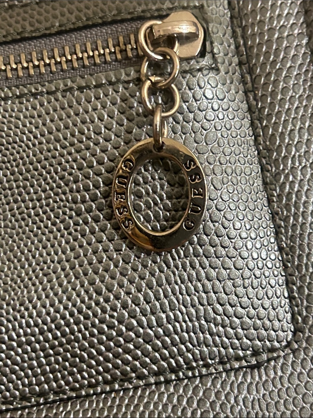 Guess Metallic Silver Shoulder Bag with Front Zip Pockets - Picture 3 of 9